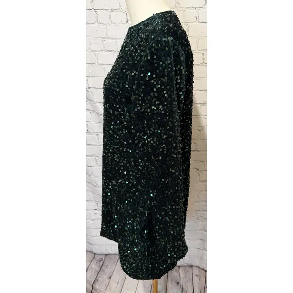 NWT Cupshe Green Sequin Embellished Long Sleeve Mini Dress Medium - Image 3