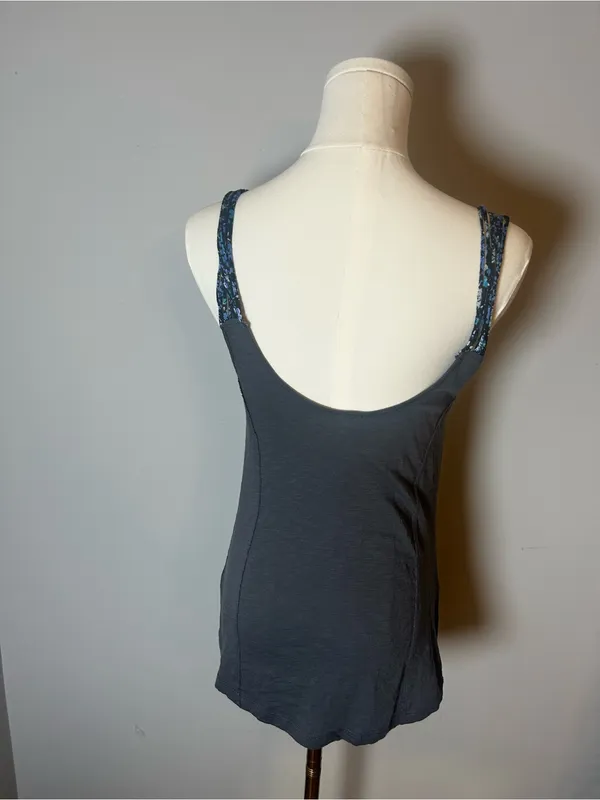 Free People Black Tank with Blue Floral Trim - Image 5