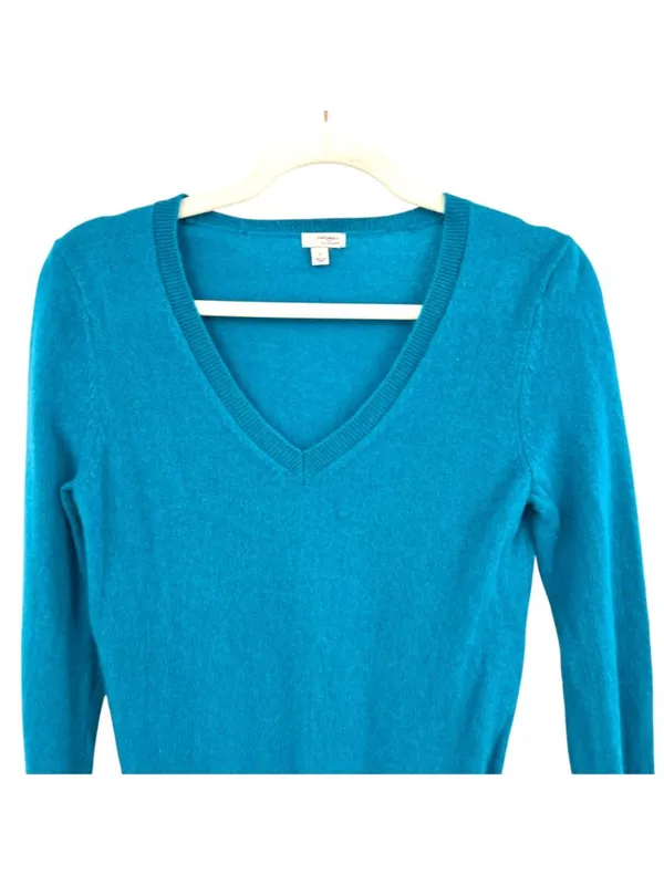 Halogen Teal 100% Cashmere V-Neck Sweater Long Sleeve Size Small - Image 2