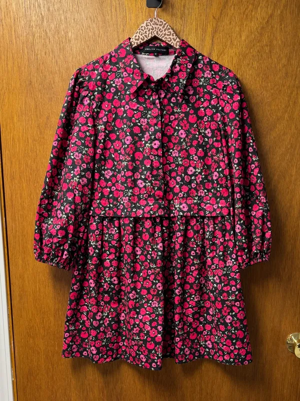 English Factory Floral Shirtdress Mini Dress 100% Cotton 3/4 Sleeves Pink Medium - Image 16
