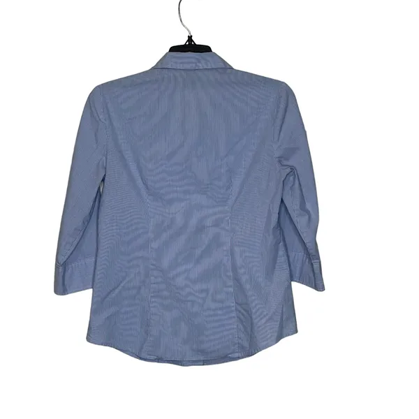 Ann Taylor Button Up Shirt Size‎ 0 Blue White Striped 3/4 Sleeve Stretch Blend - Image 6