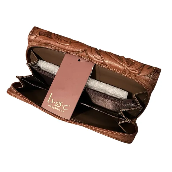 New Boc Floral Tooled Zip Wallet Tan - Image 7