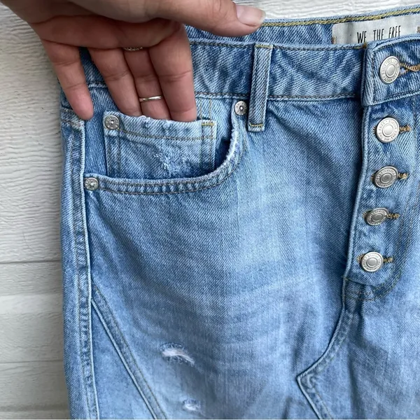 Free People We The Free Womens Skirt Blue Denim Button Fly Distressed Fray 29 - Image 7