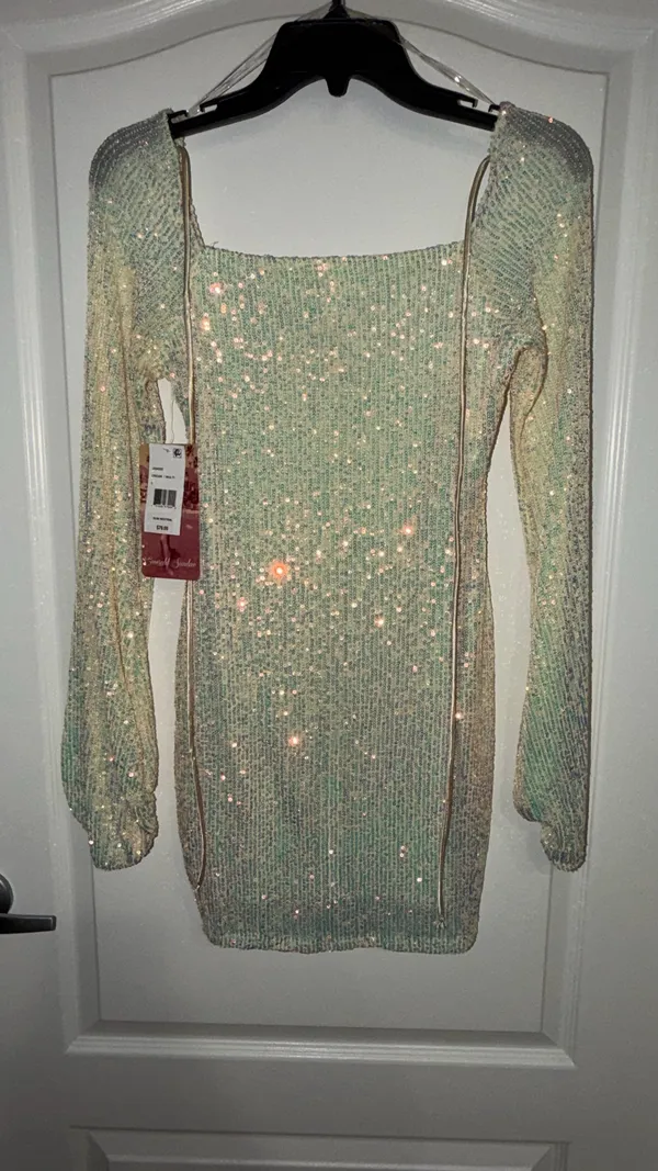 Emerald Sundae Iridescent Cream and Mint Sequin Dress - Image 6