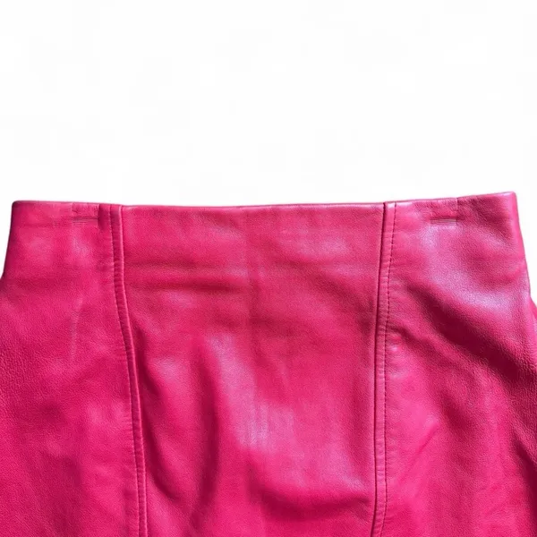 Vakko Vintage Hot Pink Red Leather Pencil Skirt Size 8 High Waist Midi Minimal - Image 5