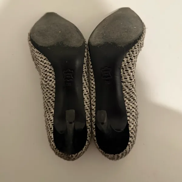 Tory Burch Cleo Tweed and Silk Bow High Heel Pump Brown Navy Leopard Size 7 - Image 4