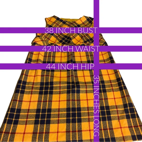 Vintage 1960'S M.H. Fine Co Yellow & Blue Plaid Wool Blend Shift Dress (12) - Image 13