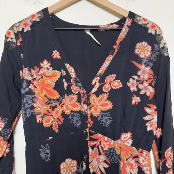 Free People Women Miranda Dress 2‎ Black Floral Whimsigoth Midi Date Night - Image 3