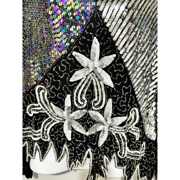 Vtg Scala Beaded Sequin Top Black Silver Embellished Blouse Size Large - Image 4