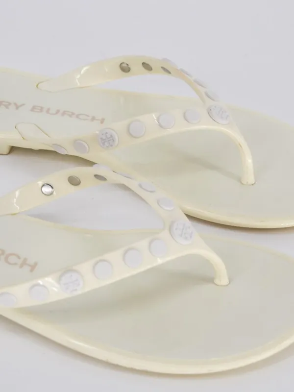 Tory Burch Studded Jelly Flip Flop Sandal Cream White 7 - Image 3
