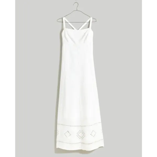 Madewell Embroidered Eyelet Tie Back‎ Cami Midi Dress Size 10 White - Image 4