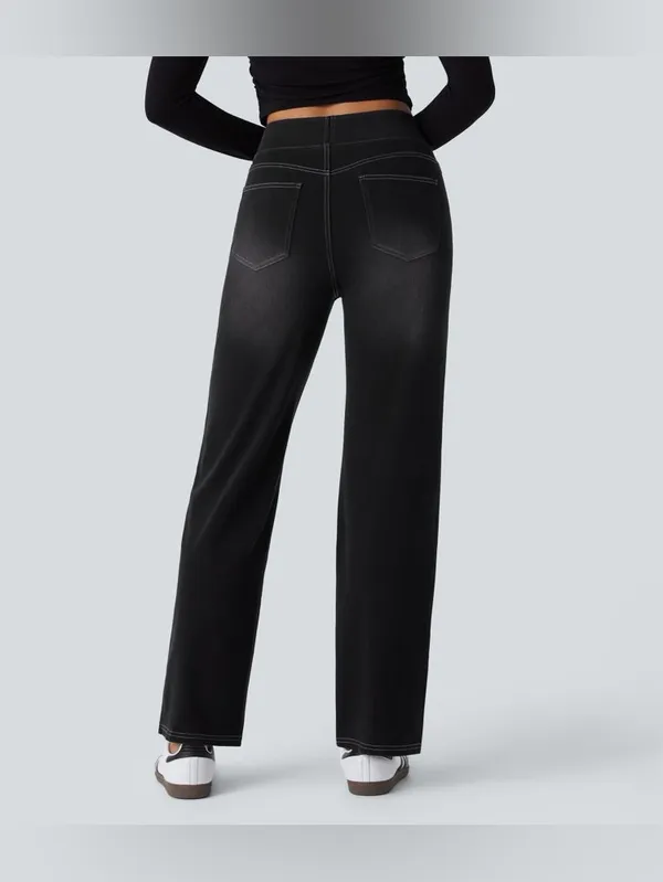 Halara Flex High Waisted Pockets Straight Leg Washed Casual Jeans - Image 6