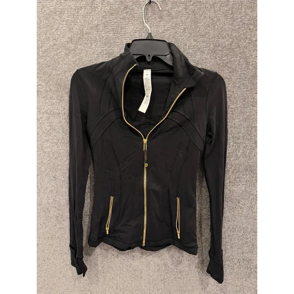 Lululemon Women Jacket 4 Black Define Gold Zip Slim Fit Luon Thumbholes - Image 4