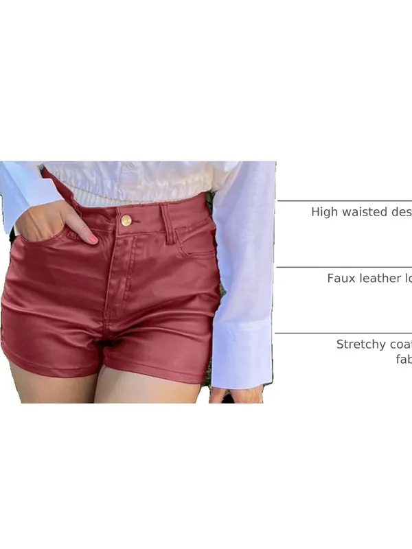 High-Rise Faux Leather Shorts in Wine Red - Image 4