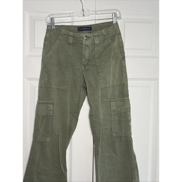 Aeropostale Low Rise Flare Utility Cargo Pants Womens Size 0 Olive Green Cotton - Image 2