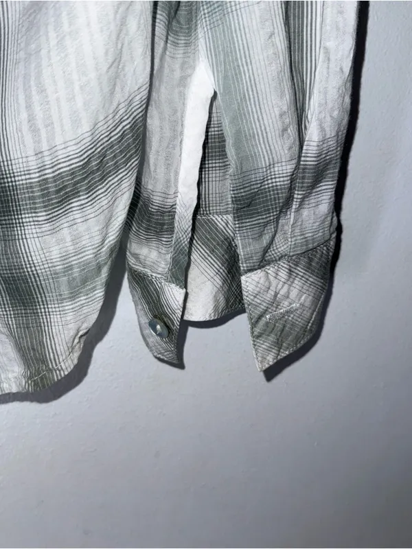 Bella Dahl Tencel Long Sleeve White‎ Green Plaid Button Down Collar Shirt Small - Image 5