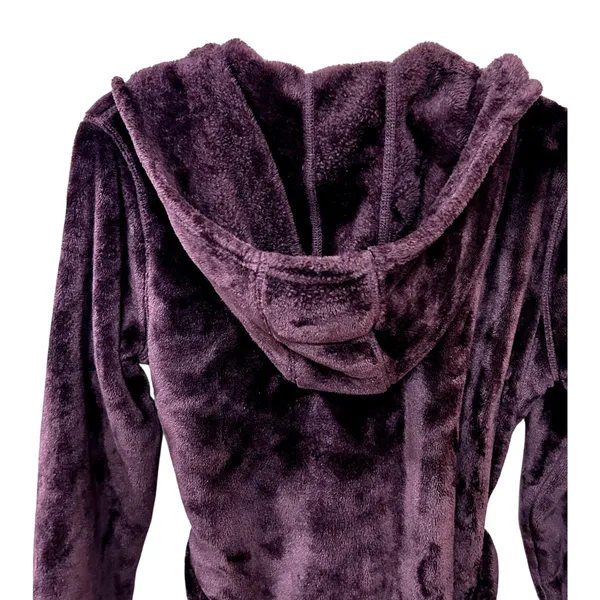 UGG Womens Purple Plush Hooded Robe Soft Fleece Belted Bathrobe Small - Image 12