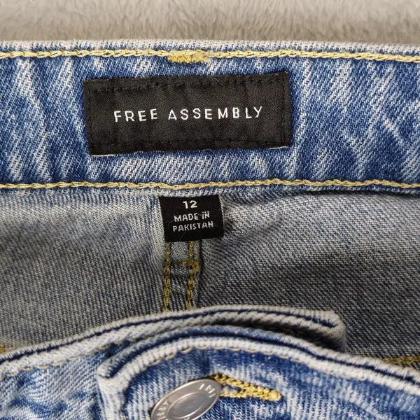 Free Assembly Jeans Womens 12 (33x30) Super High Rise Straight Patchwork Raw Hem - Image 4