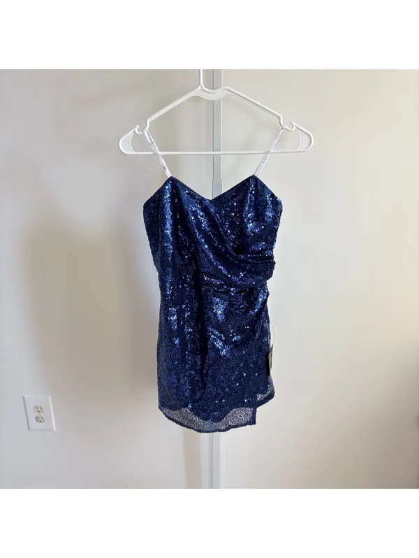 Lulu's NWT Women's Dancefloor Diva Blue Sequin Strapless Skort Romper Size S - Image 2