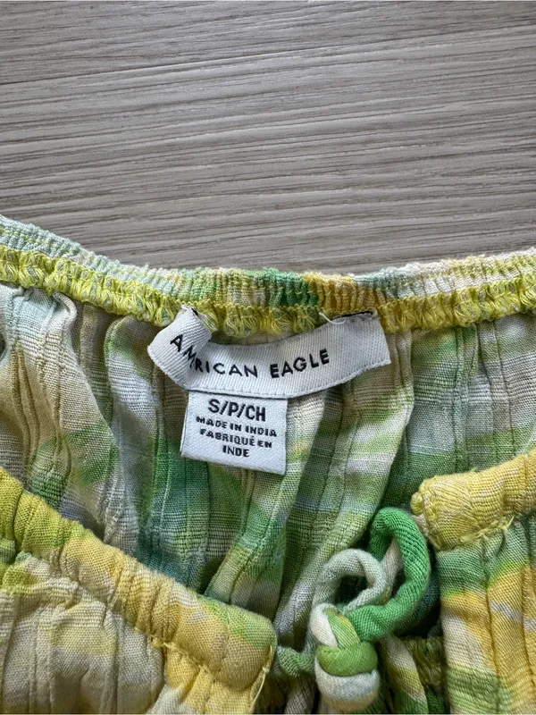Whimsical American Eagle Outfitters Yellow & Green Tie-Front Tiered Cami - Image 2