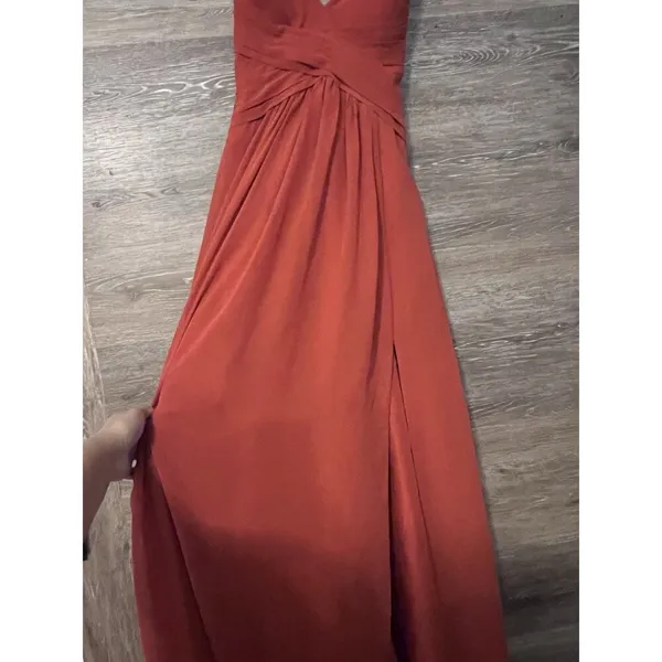 Azazie Paprika A line Pleated Chiffon Long Dress Farren Bridesmaid Formal Orange - Image 7