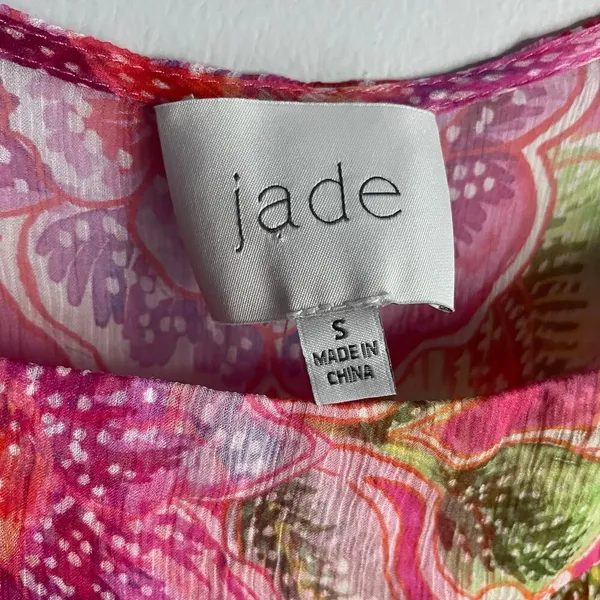 Jade Pink‎ Floral Spring Summer Dress Silk Sheer Bridal Shower Baby Shower sz S - Image 3