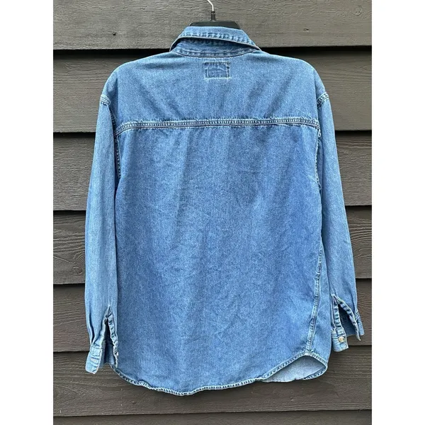 Vintage Cottagecore Autumn Embroidered Denim Shirt Harvest Teacher Western 90s M - Image 3