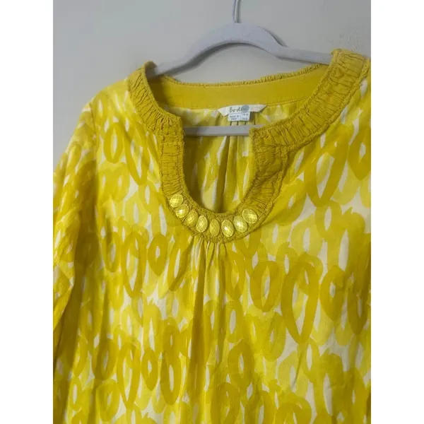 Boden‎ Cotton Tunic Dress Geometric Casual Beaded Yellow Size 8 Lightweight - Image 2