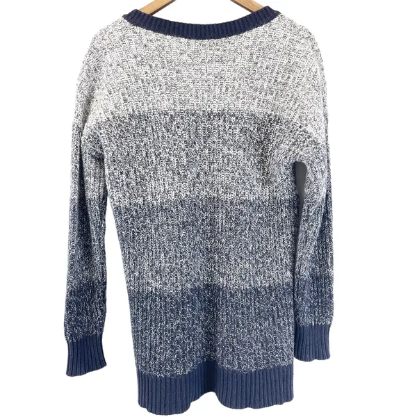 Ann Taylor Womens S Chunky V-Neck Sweater Color Block Stripes Blue‎ White - Image 2