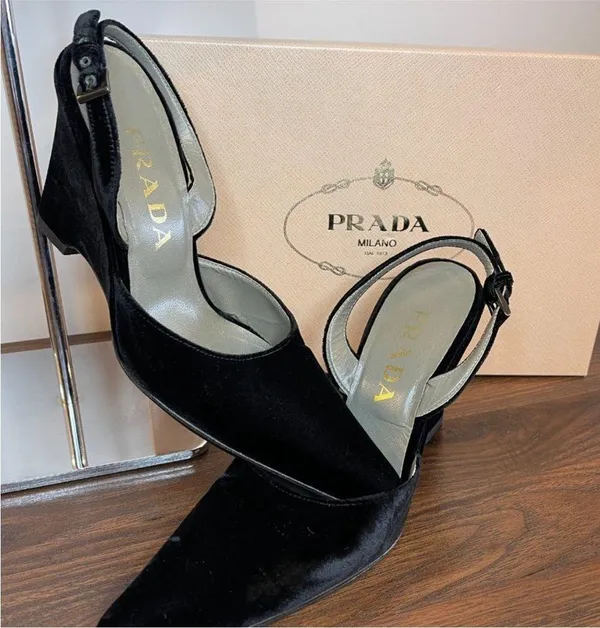 Prada Black velvet Slingback wedge Heels - Image 8