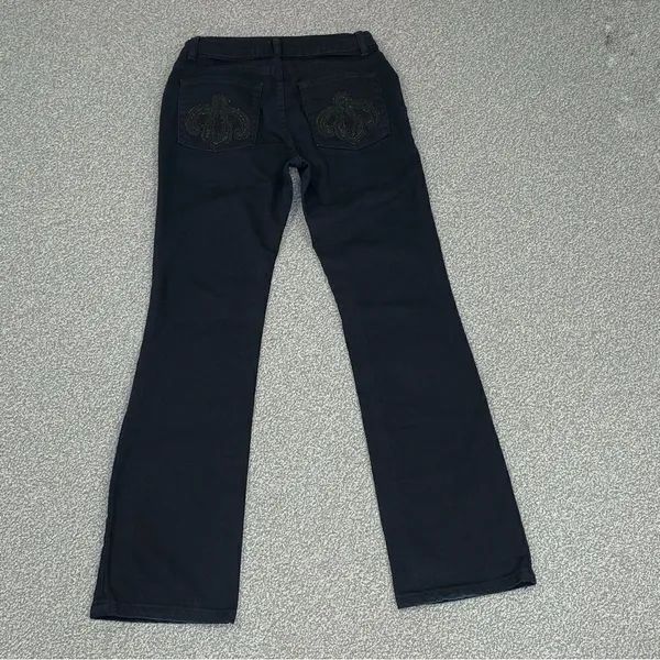 Zara Jeans‎ Womens 8 Black Beaded Back Pocket Straight Leg Low Rise Stretch - Image 3