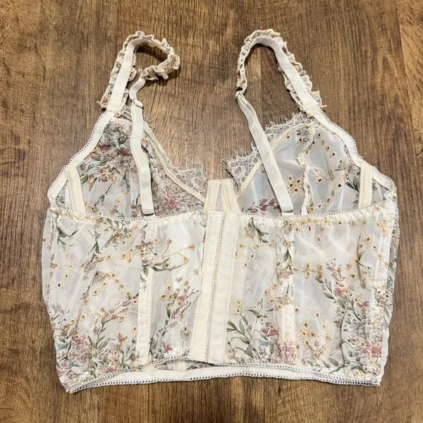 Y2K Mesh Floral Bustier Corset Crop Top Sz Medium - Image 2