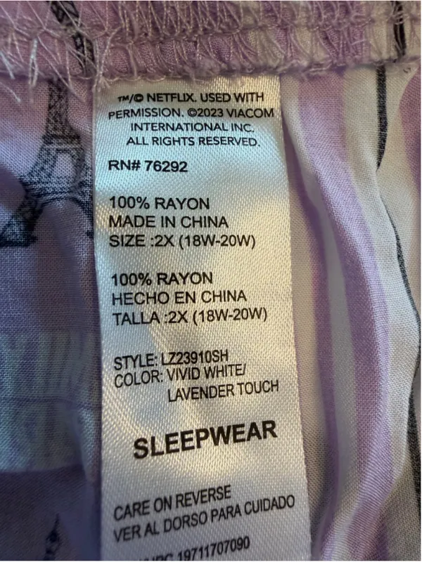 Emily in Paris Pajama Set 2X White Purple EUC - Image 6