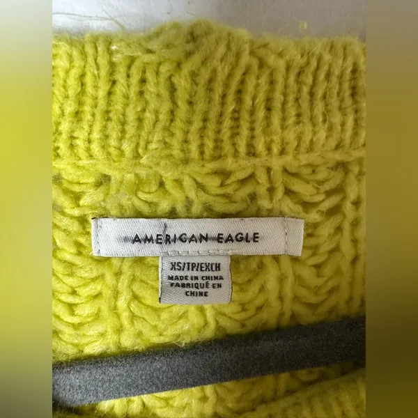 American Eagle Chunky Open Knit Cropped Sweater XS‎ Chartreuse Lime Green - Image 5