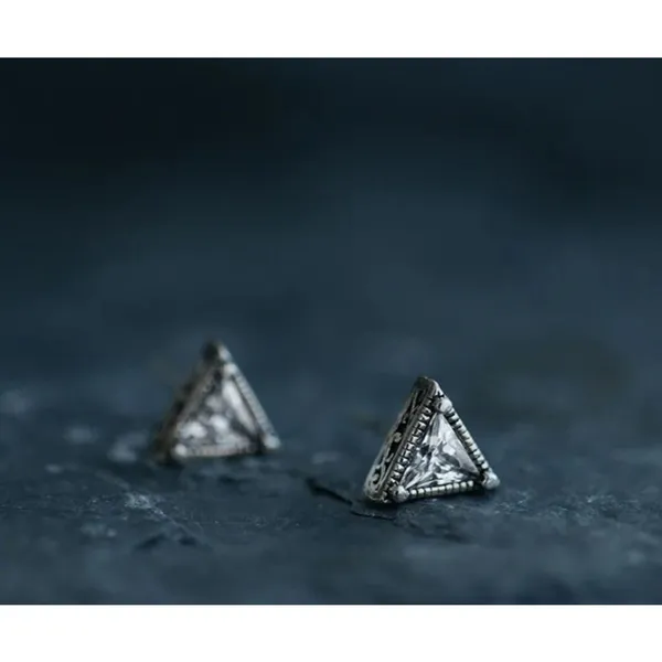 NEW Unisex Simulated Diamond‎ 925 Sterling Silver Triangle Stud Earrings - Image 7