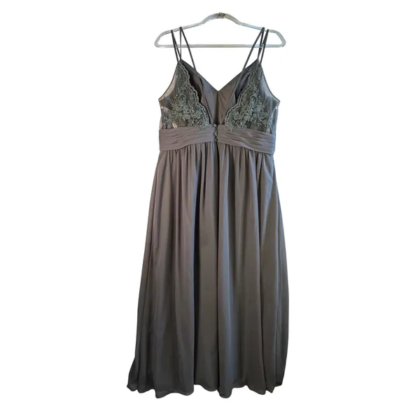 Azazie Bridesmaid Dress Steel Grey Chiffon Lace Maxi Gown Formal Sz A14 Wedding‎ - Image 2