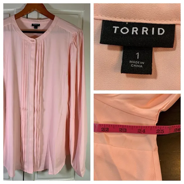 Torrid 1 Georgette Pintuck‎ Blouse Womens Plus Sz 1X Button Office Church Career - Image 2
