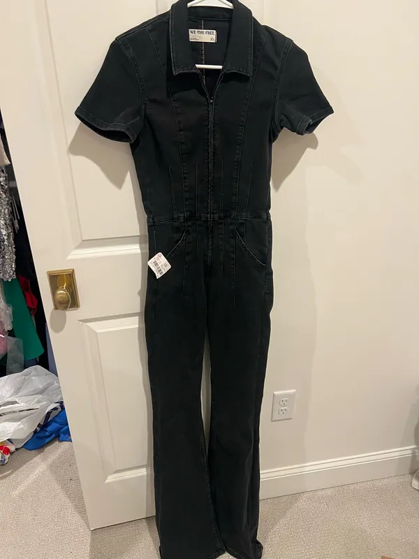 Free People Black Denim Jumpsuit - Image 3