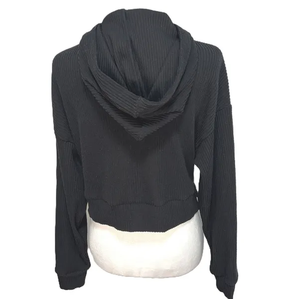 Alo Yoga Muse Hoodie Black Ribbed Knit Cropped‎ Athleisure Pullover Sporty M - Image 3