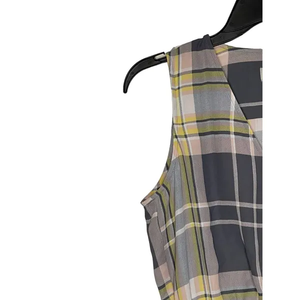 Loft Women Tank Top Semi Sheer V-Neck Plaid Peplum‎ Surplice Wrap Multicolor XS - Image 4