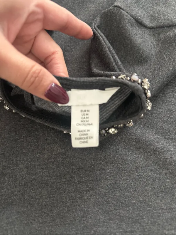 H&M Charcoal Gray Jeweled Crewneck Women's Top - Image 2