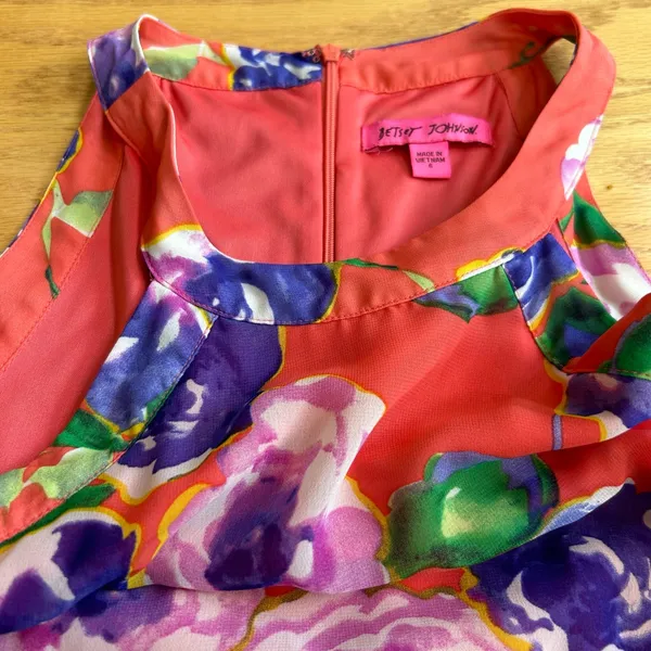 Betsey‎ Johnson Womens Pullover Chiffon Dress Pink Floral Size 6 Trapeze Swing - Image 6