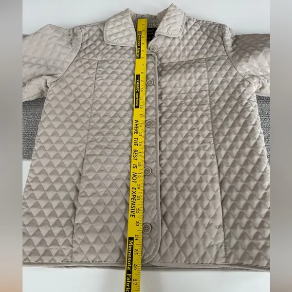 Vintage Nordic Lights Light Khaki Ivory Gingham Quilted Chore Jacket Coat Medium - Image 7
