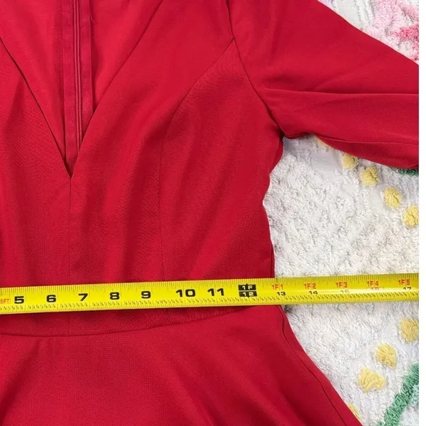 LuLu's Red Fit and Flare Dress V-Neck 3/4 Sleeve Party Cocktail Size S‎ - Image 5
