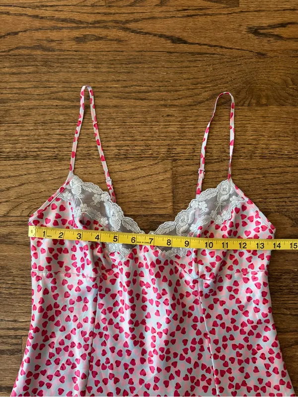 Victoria's Secret Small Night Lace Slip Cami Pink Hearts Valentines Coquette Y2K - Image 5