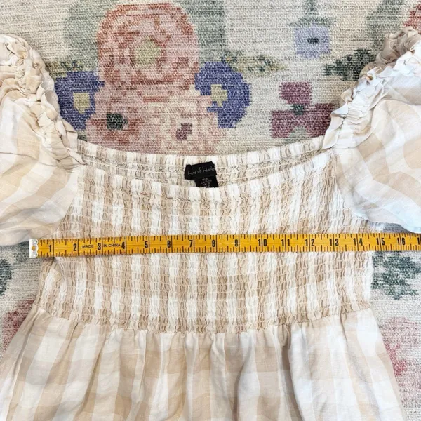 House Of Harlow Linen Gingham Smocked Milkmaid Dress XL Cottagecore Boho Prairie - Image 5