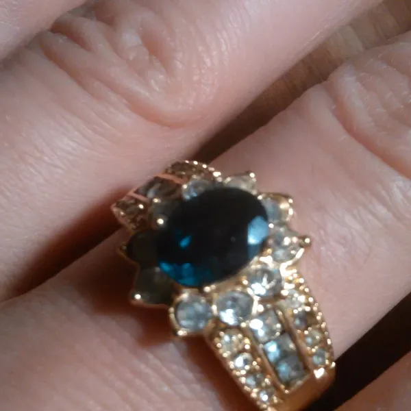 Simulated Emerald and White Crystal Gold Plate Ring (Size 10) - Image 4