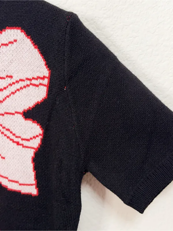 Miss Sparkling Black Pink Bow Graphic Short Sleeve Knit Sweater - Image 4