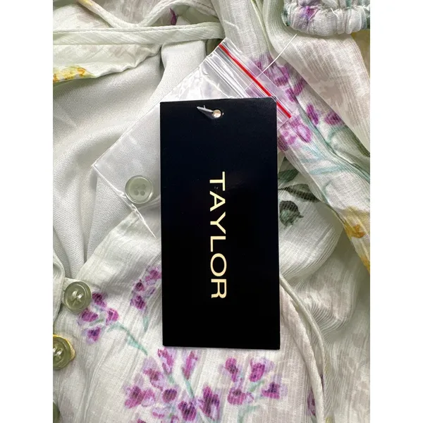 Taylor Floral Tiered Smock Dress Small‎ Cream Yellow Purple Lyocell Coquette NWT - Image 7