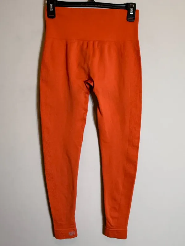 Set Active Sculptflex Seamless Leggings Women's Medium Orange Ribbed Workout Gym - Image 5